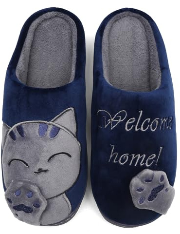 Mishansha Hombre Mujer Zapatillas de Casa para Invierno Otoño, con Forro de Felpa y Suela Dura, Cómodas/Blanditas/Mulliditas y Calentitas(Azul, 43/44 EU - Tamaño del Fabricante: 44/45 CN)