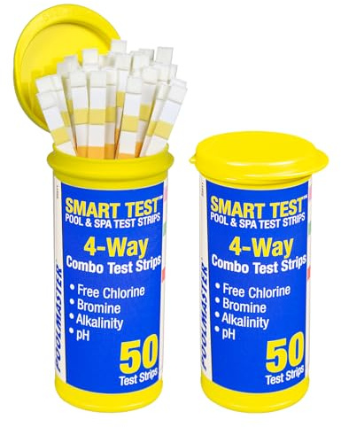 Poolmaster 4-Way Swimming Pool & Spa Test Strips, 100 Count Total, Easy-to-Read Results, Fast, Accurate Chlorine, Bromine, Alkalinity & pH Testing for Pools, Spas & Hot Tubs, Made in the USA