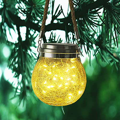 Solarleuchten Garten, ZQX 30 LED Solarlampen für Außen Kugel Hängend Solarlaterne IP65 Wasserdicht Einmachglas Glaslaterne Aufhängen Solar Glas Risslicht für Outdoor Balkon Camping (Warmweiß)