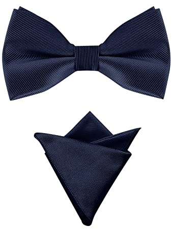 Allegra K Herren Hochzeitsfeier Vorgebundene Einfarbig Fliege Einstecktuch Set Navy Blau One Size
