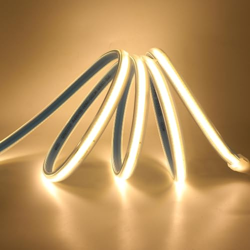 XUNATA Striscia LED COB 220V, Alta Luminosità 360 LED/m, IP65 Impermeabile, Ogni 50 cm di Taglio, Nastri LED Flessibile Luce (Bianco Caldo, 4m)