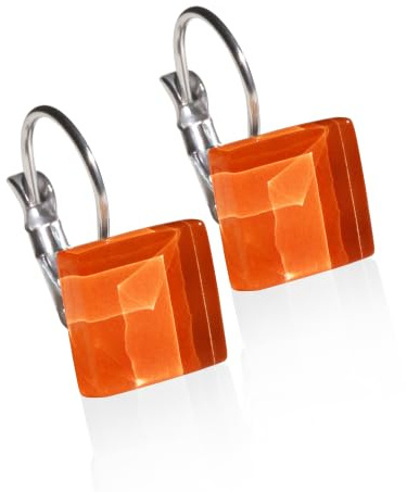 Edelstahl Ohrringe, Ohrhänger Silber, Hängeohrringe mit quadratischen Glassteinen, Nachhaltiger Ohrschmuck, Nickelfrei, hochwertiger Ohrringverschluss, Klappverschluss, Schmucksteine: 10mm