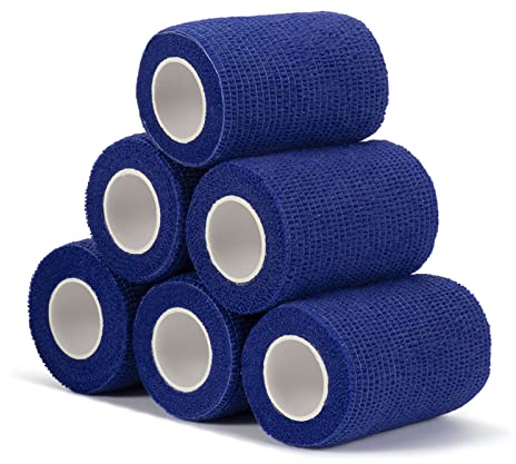 Haftbandage Verband Selbstklebender 7,5cm x 4,5m, 6 Rollen Fixierbinde Selbsthaftend Kohäsive Bandage für Erste Hilfe Dog Tierarztwickelband Sport Elastische Binde für Handgelenk, Füße (Blau)