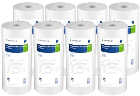 Pentek Pentair DGD-5005 Big Blue Sediment Water Filter, 10-Inch, Whole House Heavy Duty Dual-Gradient Density Spun Polypropylene Replacement Filter Cartridge, 10 x 4.5, 5 Micron, Pack of 8