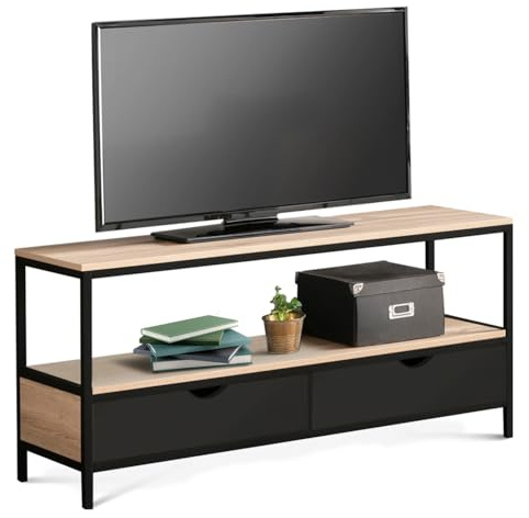 IDMarket - Meuble TV 113 cm Boston 2 tiroirs Noirs Design Industriel
