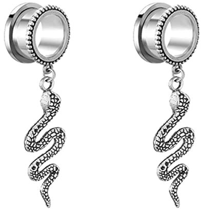 Huacan Tunnel 6mm 8mm 10mm 12mm 14mm 16mm Set mit Schlange Anhänger Flesh Silber Tunnels Ohren Plug Edelstahl 316L Klassisch Frauen Double Flared Frau Plugs Expander Damen Herren 1 Paar