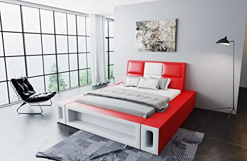 Sofa Dreams Wasserbett Venosa mit beheizbarer Wasserbettmatratze und kompletter Technik LED Beleuchtung 140x200 160x200 180x200 200x200 200x220 (200 x 200 cm, Rot-Weiß)