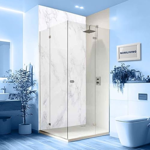 NORILIVING Duschrückwand Fliesenersatz Dusche 90x200 cm Motiv Marmor weiß | Duschwand ohne Bohren 1 teilig | Wandverkleidung Bad Aluverbundplatte 3 mm