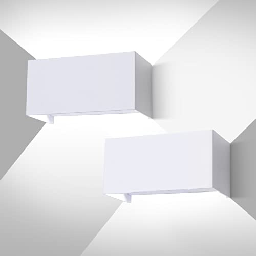 ENCOFT 2 Stück Außenleuchten LED Wandleuchte Innen/Außen 24W Weiß | Außenleuchte Wandlampe, IP65 Wasserdichte Außenwandleuchte, 6000K Außenlampe, Up Down Lichtstrahl Einstellbar für Balkon