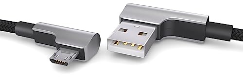 PAXO 2m Nylon Micro USB Kabel schwarz, 90 Grad Winkelstecker, USB auf Mikro USB Ladekabel, Datenkabel, Ladekabel, USB 2.0