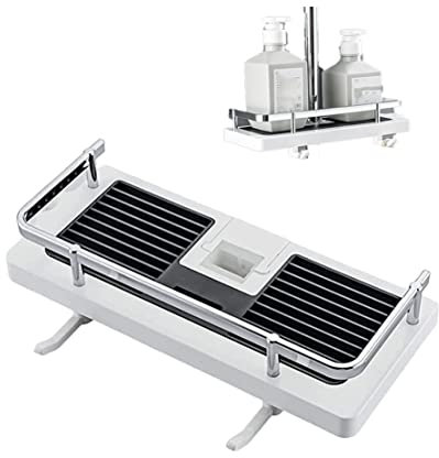 Tablette De Rangement Douche Organisateur De Barre 2-en-1, Support Multifonctionnel Sans Perforateur, Support Réglable (White-square Hole)