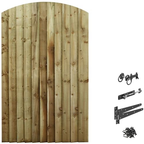 Made to Measure 6ft Wooden Garden Gate, Ring Latch Fixing Kit, Custom Feather Edge Fully Framed Arch Top Treated Timber Door for Outdoor Pathway Home Access, MAX 180cm High x MAX 105cm Wide