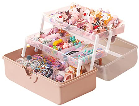 Kinder Haarschmuck Aufbewahrungs Kasten Haarspangen Aufbewahrung fur Mädchen Babykopf Seil Haarnadel Rosa Craft Organizer Tragbare Aufbewahrungsbox Schmuckschatulle Für Haarbänder, Haargummis, Clips