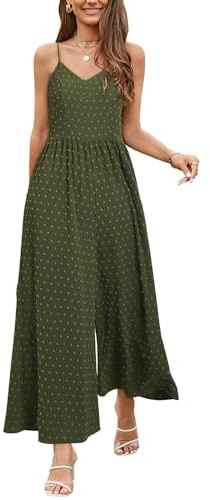 LAISHEN Jumpsuit for Women UK Playsuits Wide Leg Dressy Pants Overall Ladies Summer Casual Dungarees Romper with Pockets (Army, XL)