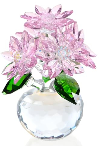 Ornalrist Kristallblumenfigur, Statue, Briefbeschwerer, Glas, rosa Gänseblümchen, Blumenstrauß, Sammlerstück, Dekoration, Geschenke für Freunde und Frauen (mit 5 Blumen)