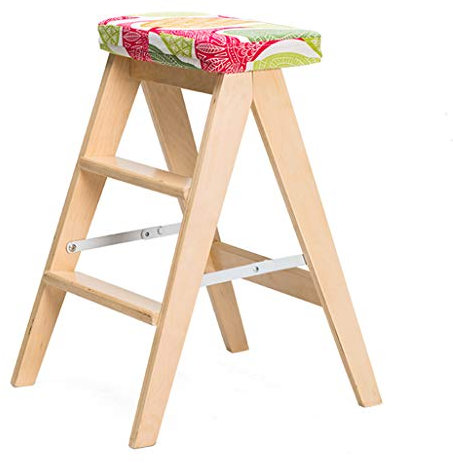 Sgabello/Scala/Sedia Pieghevole a 3 gradini, Sedia per la casa in Legno Scaletta Sedile in Spugna per Fiori Sgabello Alto allargato Attrezzo da Giardino Domestico Altezza 65 cm Resistente ma