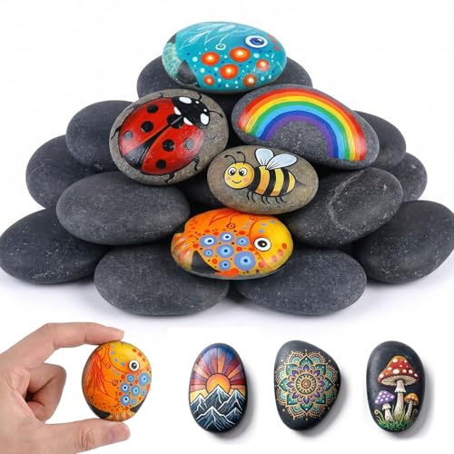 VGOODALL 15PCS Painting Rocks, 4-8cm Flat Smooth, Art & Craft supplies | Pebbles for Painting, Natural River Stone for DIY, Crafts, Kindness Rocks, Garden Decoration, School Kids Craft Supplies