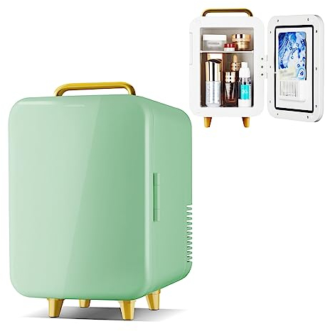 Mini Fridge 8 Liter,Portable Personal Skincare Fridge,AC+DC Power Small Fridge for Bedroom, Car, Office,Skincare Fridge for Food, Drinks, Cosmetics,Green