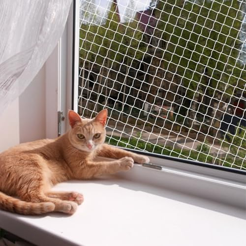 QILUCKY Polyesterfaser Katzenschutznetz Katzennetz für Balkon Können Zuschneidbar ​und Bissfest Balkonnetze für Katzen ​zur Absicherung von Terrasse, Fenster und Türen (3x8m)