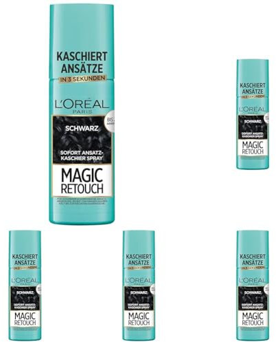 L'Oréal Paris Ansatz-Kaschierspray für stufenlose und natürliche Übergänge, Kaschiert Ansätze bis zur nächsten Haarwäsche, Magic Retouch, Schwarz, 1 x 75 ml (Packung mit 5)