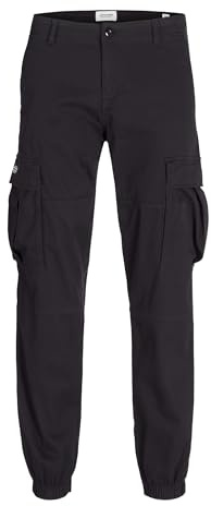JACK&JONES Herren Jpstkane Jjjonnie Cuffed Cargo Cargohose, Black, 31W x 32L