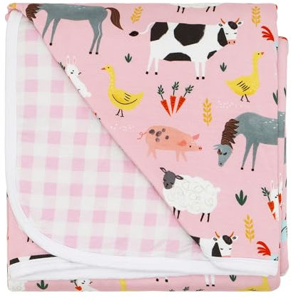 Little Sleepies Cloud Blanket, 50 x 50, Large, Pink Farm Animals