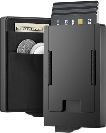 Slimwalt Kartenetui Herren für 18 Karten Slim Wallet mit RFID Schutz Pop-up Kreditkartenetui, Kartenetui mit Münzfach & Geld, Kartenhalter Portemonnaie Karten etui CardHolder Smart CardSlot (Schwarz)