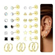 Diamday 15Paar Ohrstecker Chirurgenstahl Gold Silber Medizinische Ohrringe Creolen Mehrfache Piercing Hypoallergene Helix Knorpel Flatback