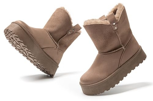 JOMIX Stivaletti Donna Invernali Stivali Ragazze Bassi Scarpe Caldi Imbottiti Pelliccia Sintetica Comodi da Neve MD9765-8 (Cammello, 41)