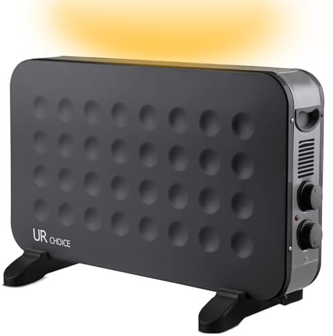 UR CHOICE Electric Convector Heater for Home with 3 Heat Settings (750W/1250W/2000W), Adjustable Thermostat, Overheat & Tip Over Protection, Portable Freestanding Fan Heater for Office & Bedroom