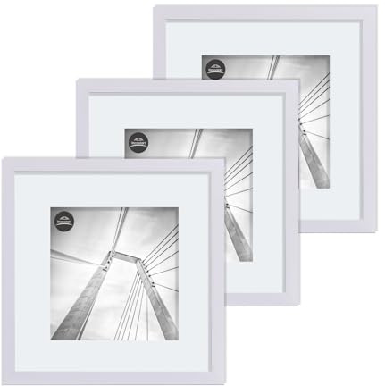 lincoolart Bilderrahmen 30x30 cm Holz Weiss Fotorahmen,MDF Quadratisch Weiß Rahmen mit Acrylglas,für Bilder 20x20 mit passepartout oder 30x30 ohne passepartout 3er Set
