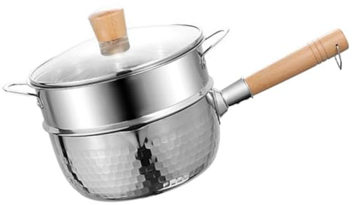 OFFSCH 1 Juego Pan de nieve de acero inoxidable freír líquido caliente más cálido cazo acero inoxidable cacerola olla de cocina casera olla de fideos antiadherente Vidrio