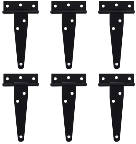 IMCCZONY 6 PièCes CharnièRes en T de 4 Pouces CharnièRe de Sangle de Porte Rustique CharnièRes de Porte de Porte Antirouille CharnièRes Noires pour FenêTres, ClôTures et Portes de Grange
