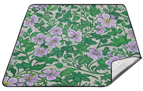 EtherSpher Trendige Vintage-Blume, grün, lila, wasserdicht, Strandzubehör, wasserabweisend, Picknickdecke, für Outdoor, Damen, Sommergeschenk, Cobijas para la Playa