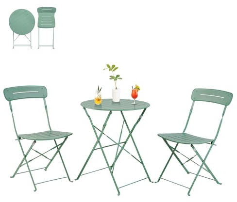 Grand patio n - Juego de 2 muebles de jardín, mesa y sillas de bistró para exteriores, muebles de balcón pequeños, resistentes a la intemperie, juegos plegables de 3 piezas para balcón, patio, jardín