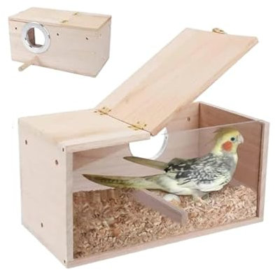 Vogelhaus, Nymphensittich, transparent, leicht zu reinigen, glatte Kanten, Nistkasten, Vogelbedarf, Holz, M