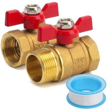 VOSSOT 2 Kulventiler 3/4 Tum i Mässing, Invändig Utvändig Gänga med PTFE-tejp