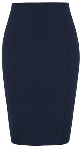 Kate Kasin Womens Pencil Skirt Knee Length Elastic Waist Stretchy Bodycon Business Skirt Navy