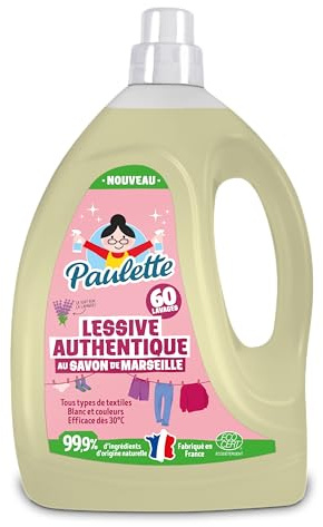 Paulette - Lessive authentique au Savon de Marseille - Parfum Lavande - Idéal contre toutes les taches, pour tous types de textiles - Jusqu’à 60 lavages - Fabriqué en France - 3L