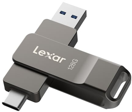Lexar D40E 128GB Dual USB 3.2 Gen 1 Type-C Jump Drive, USB-C Flash Metal Housing Swivel Design Thumb Drive,Titanium Grey