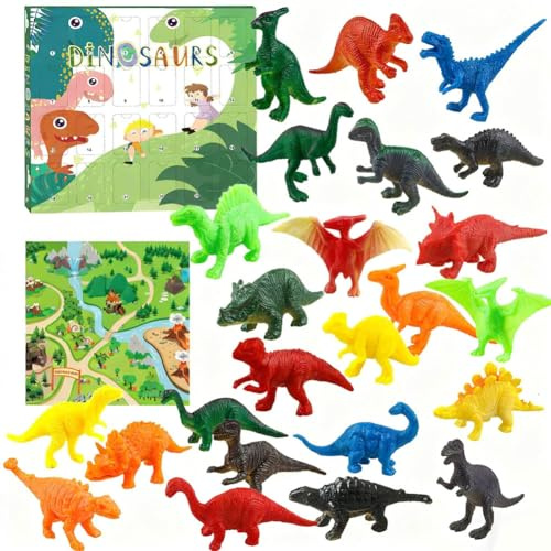 Calendario dell'Avvento 2025，Calendario Natalizio per Il Conto Alla Rovescia di 24 Giorni con 24 Dinosauri Figure Mini Dinosauri Giocattoli Scatola Cieca di Natale Regalo Festa per Bambini