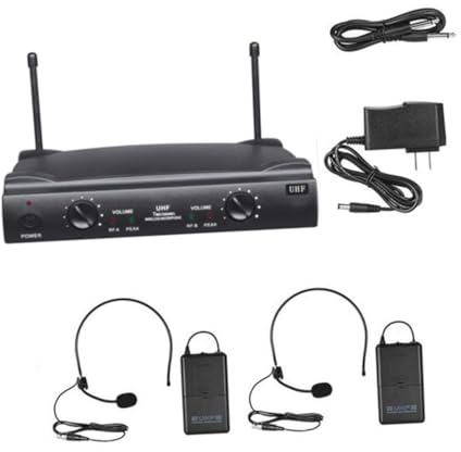 Milisten Sistema Inalámbrico de Micrófonos UHF Doble Canal con Transmisores de Cuerpo Micrófonos de Diadema para Karaoke Receptor con Controles de Volumen y Salidas XLR y Jack Alcance