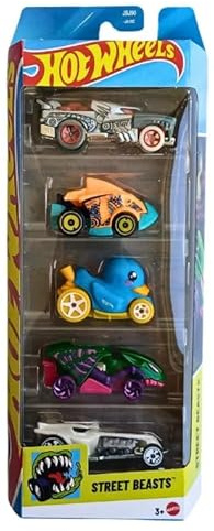 Hot Wheels Street Beasts 5er-Pack (Duck N' Roll, Hotweiler, Ratical Racer, Piranha Terror, Vampyra) Druckguss-Spielzeugfahrzeuge im Maßstab 1:64