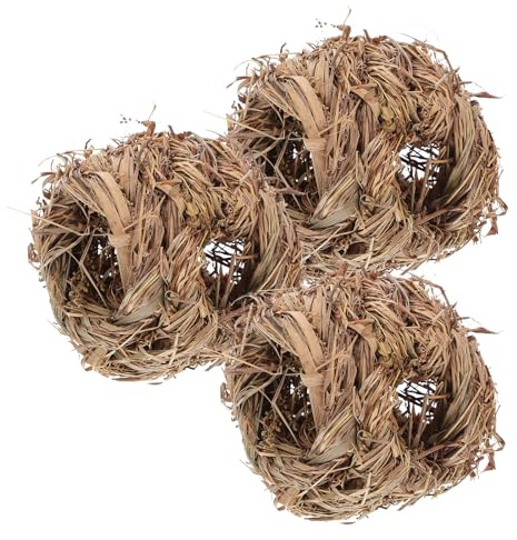Gadpiparty Lot de 3 Niches en Paille Tressée Naturelle Couleur Café pour Lapins Hamsters et Petits Rongeurs – Abri Sûr et Amusant pour Cage Hamsters – D’Exploration et Nid Douillet en Herbe