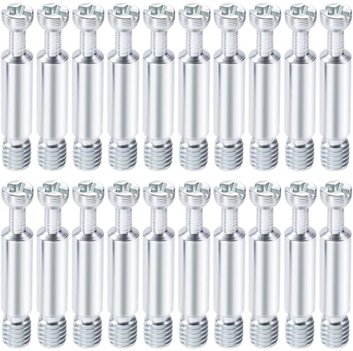Winsyison 20pcs 35mm Furniture Connecting Fittings, Furniture Connector Bolts Screws, Iron Thread Bolt Cam Lock Fasteners for Hardware Wardrobe Cabinet Drawer Dresser- Silver