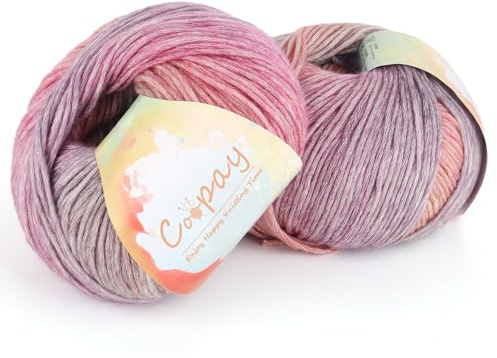 Coopay Farbverlaufsgarn, 200g Farbverlauf Wolle zum Häkeln, Mehrfarbiges Gradient Häkelgarn, Super Weich Farbverlaufswolle Häkelgarn, Schön Wolle zum Stricken Decke Schal - Lila Sonnenuntergang