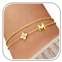 J.Fée Kleeblatt Armband Damen Gold und Armband Silber 925,Personalisiertes 14K Gold Vergoldetes Armbänder Mit Buchstaben A-Z, Damen Schmuck Geschenke für Frauen Mama Freundin Mädchen
