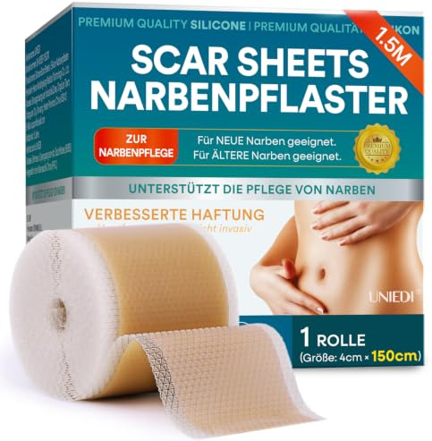 Ärrplåster, ärrrulle (4 x 150 cm) ärrvård, silikonplåster för ärr, silikonärrplåster för C-sektion, operationer, brännskador, keloid, akne