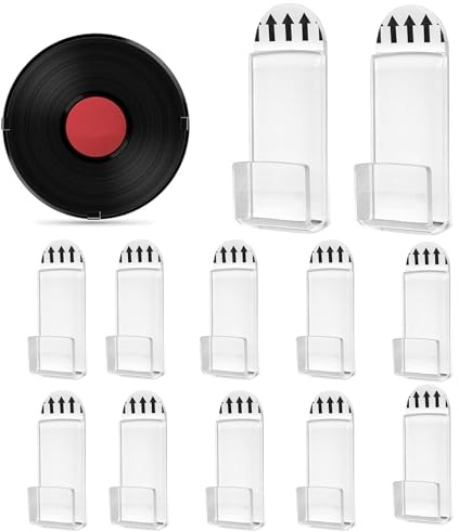 Merzio 12 Pcs Clear Acrylic Vinyl Wall Mount Display, Self-Adhesive Vinyl Record Holder No Drill, For Album Cover, CD, Comic Book Storage and Magazine Collection Home Office Decoration (white)