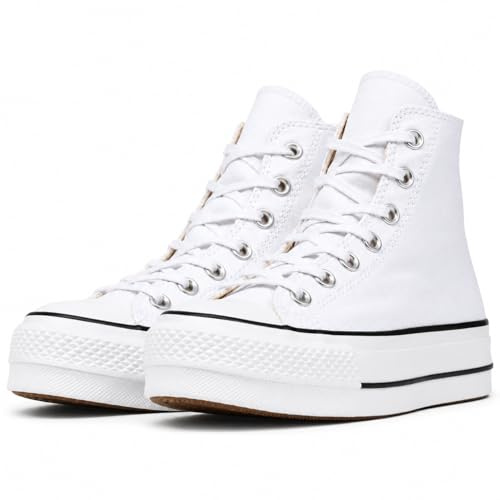 Zapatillas Mujer Plataforma Blancas | Bambas Altas de Lona para Mujer | Sneakers Casual Cómodas y Modernas | Zapatillas Urbanas (Sistema Tallas Calzado EU, Adulto, Números, Mediano, 41)